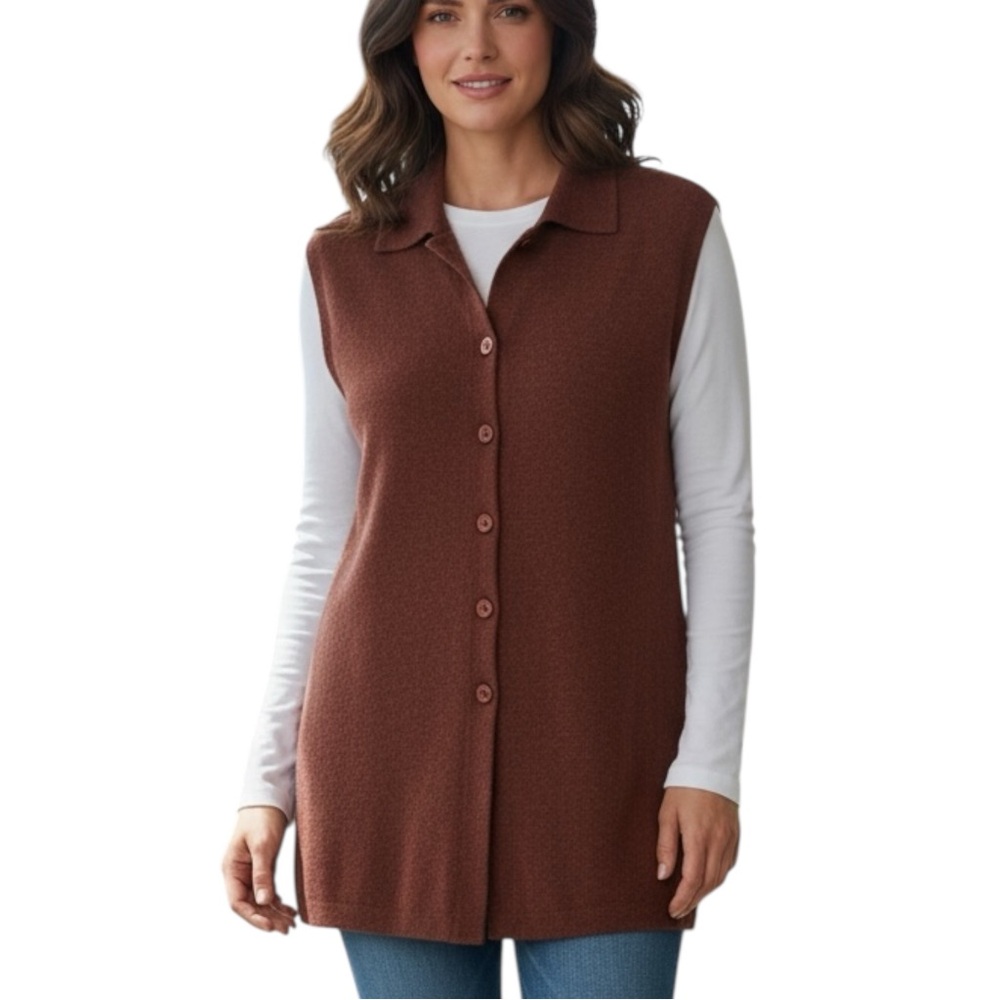 VTG Clifford & Wills Rust Long-Line Wool Button-up Sweater Vest - Extra Large